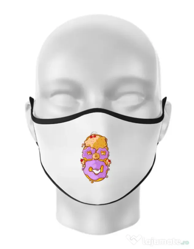 Masca personalizata reutilizabila Homer Donut Alb