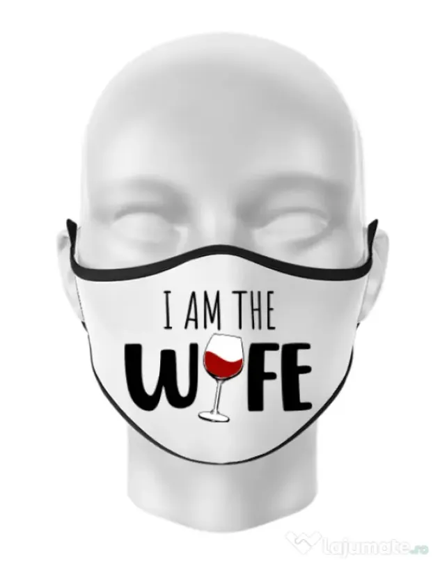 Masca personalizata reutilizabila I am the wife Alb