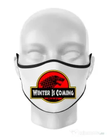 Masca personalizata reutilizabila Jurassic winter Alb