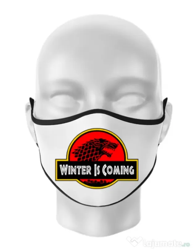 Masca personalizata reutilizabila Jurassic winter Alb