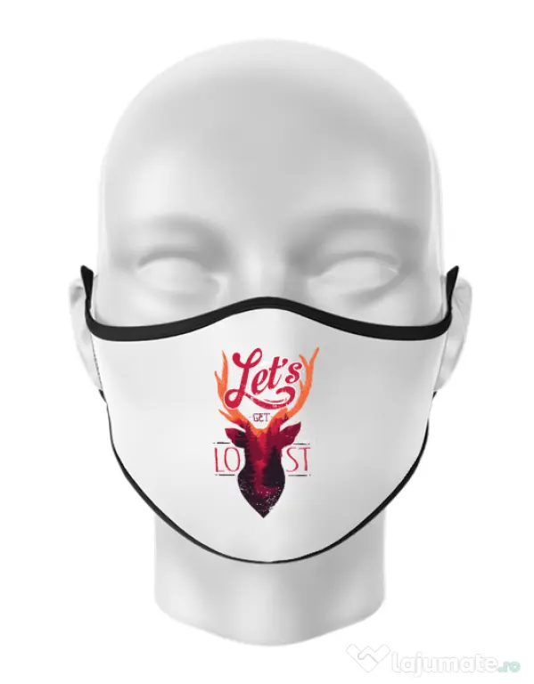Masca personalizata reutilizabila Lets get lost Alb
