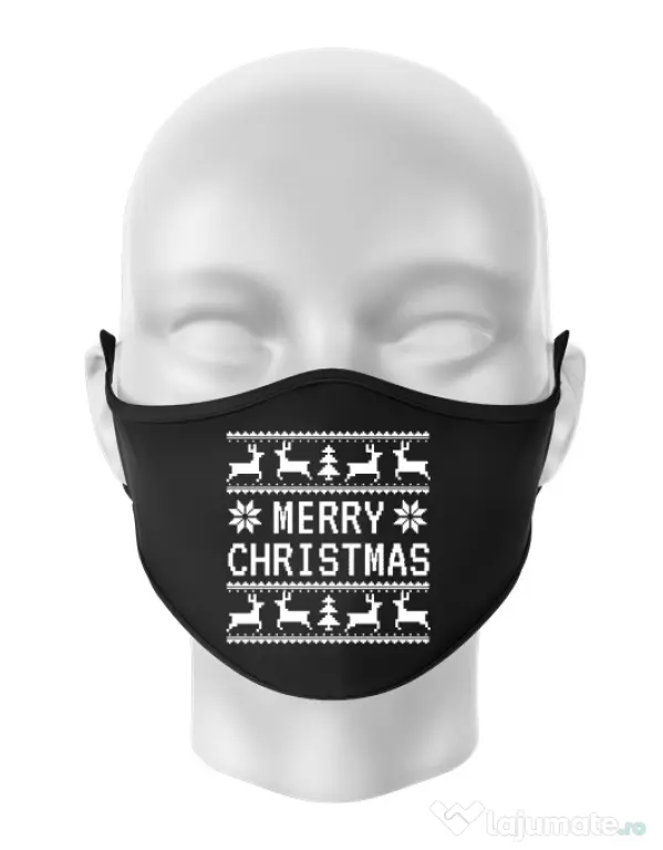 Masca personalizata reutilizabila Merry Christmas Ugly Sweater Negru