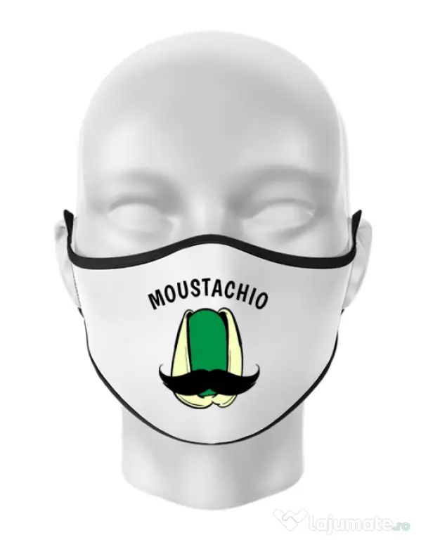 Masca personalizata reutilizabila Moustachio Alb