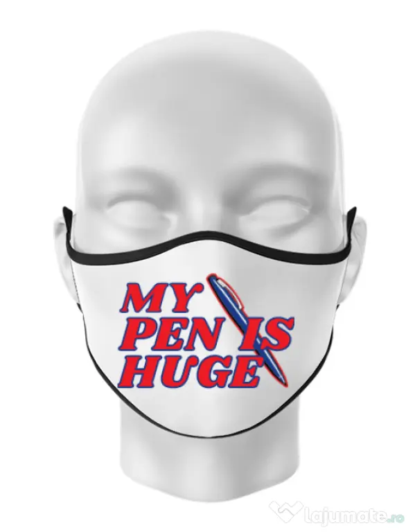 Masca personalizata reutilizabila My pen is huge Alb