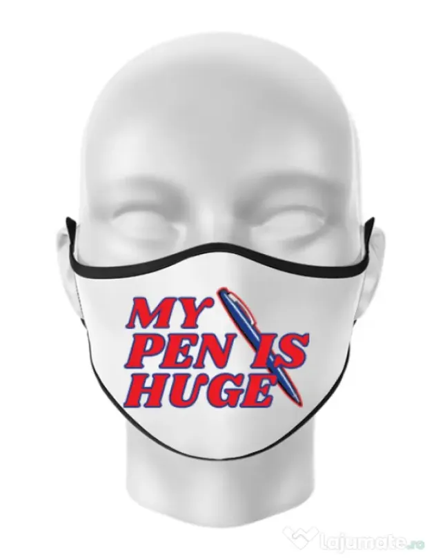 Masca personalizata reutilizabila My pen is huge Alb