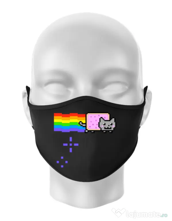Masca personalizata reutilizabila Nyan cat Negru