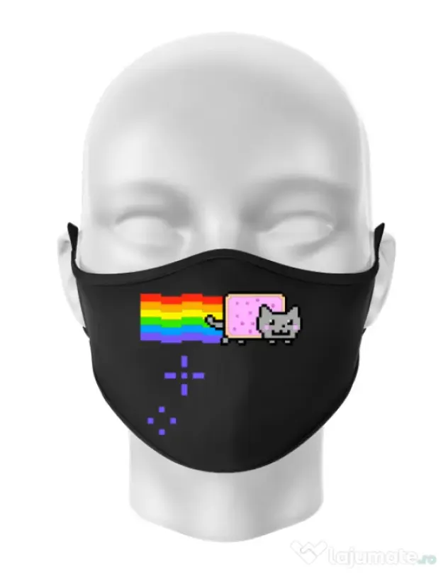 Masca personalizata reutilizabila Nyan cat Negru