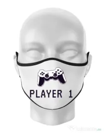 Masca personalizata reutilizabila Player 1 Alb