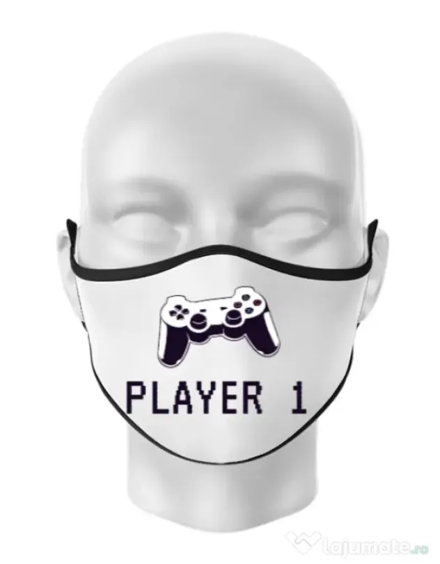 Masca personalizata reutilizabila Player 1 Alb