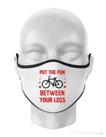 Masca personalizata reutilizabila Put the fun Between your legs Alb