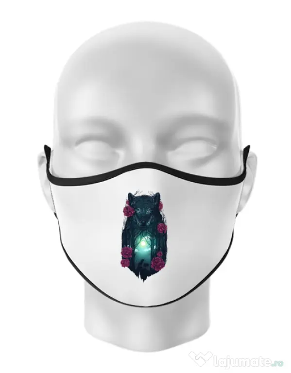 Masca personalizata reutilizabila Running with the wolves Alb