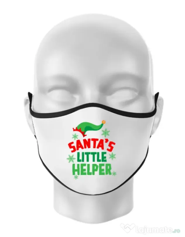 Masca personalizata reutilizabila Santas little helper Alb