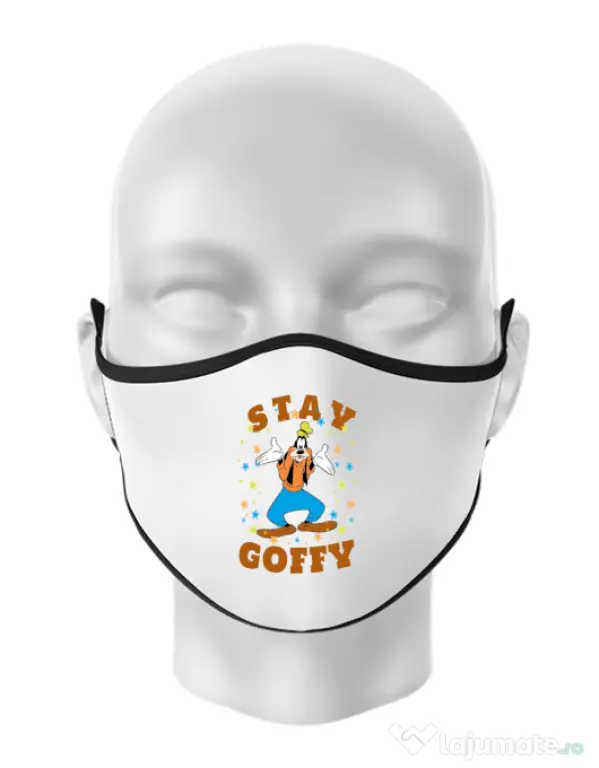 Masca personalizata reutilizabila Stay Goofy Alb