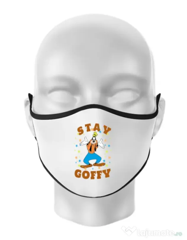 Masca personalizata reutilizabila Stay Goofy Alb