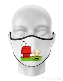 Masca personalizata reutilizabila Stewie and Snoopy Alb