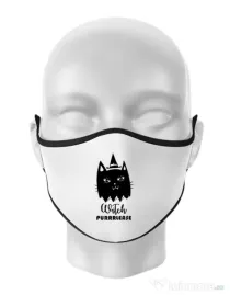 Masca personalizata reutilizabila Witch Purrrlease Alb