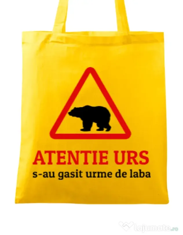 Sacosa din panza Atentie urs Galben