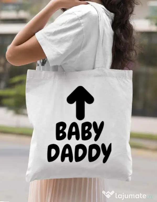 Sacosa din panza Baby daddy Alb