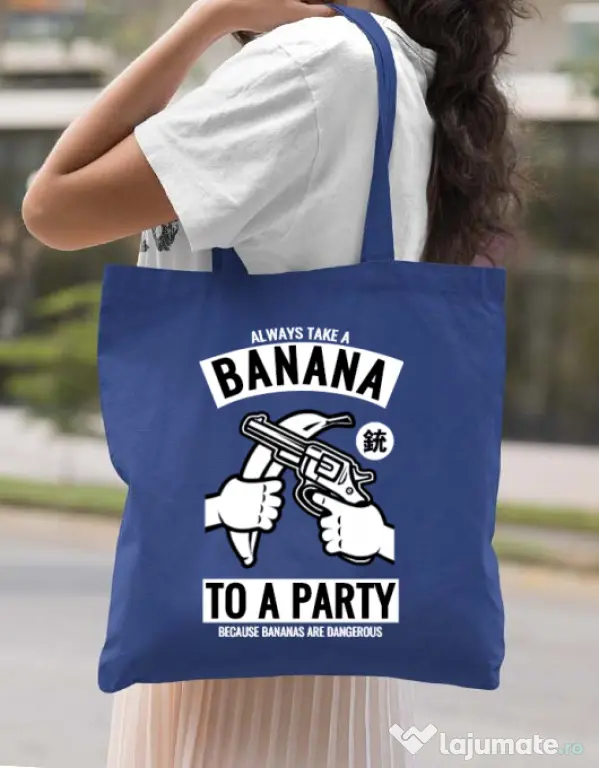 Sacosa din panza Banana Party Albastru regal