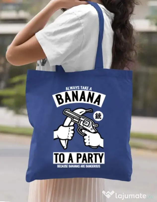Sacosa din panza Banana Party Albastru regal