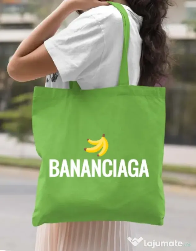 Sacosa din panza Bananciaga Verde mar