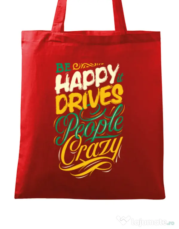 Sacosa din panza Be happy Rosu