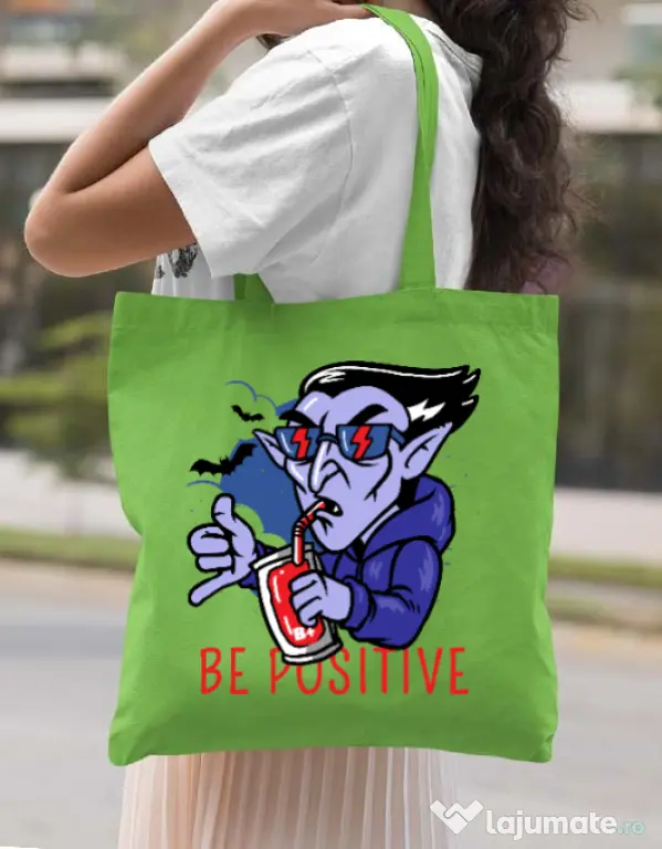 Sacosa din panza Be positive Verde mar