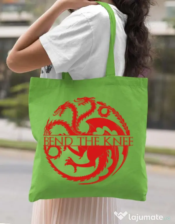 Sacosa din panza Bend the knee Verde mar