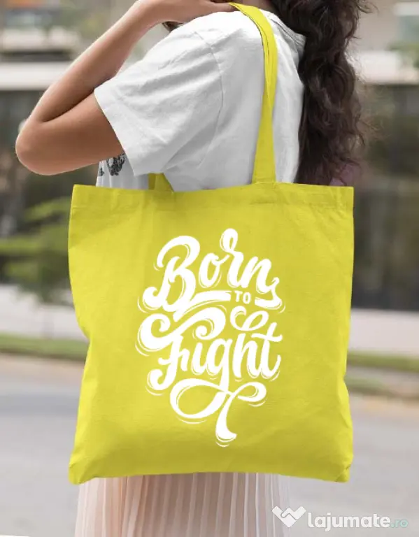 Sacosa din panza Born To Fight Galben