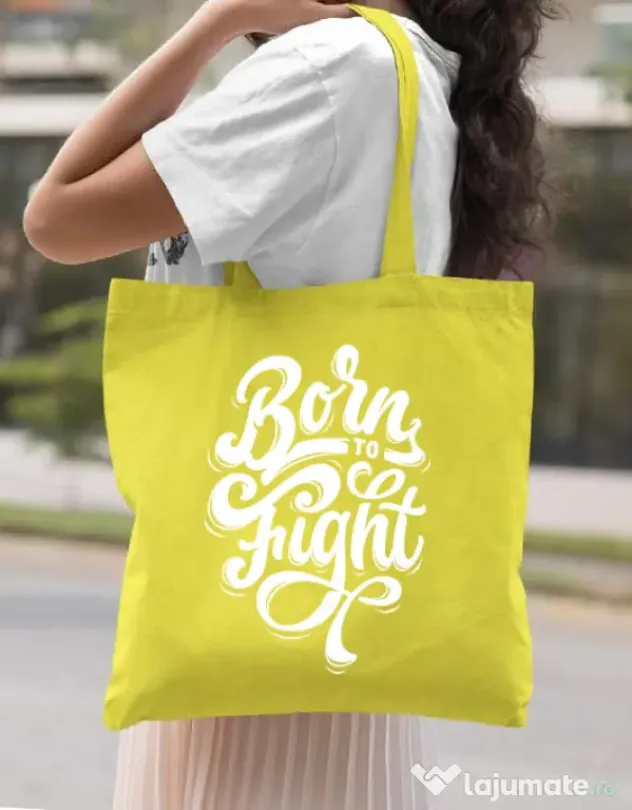 Sacosa din panza Born To Fight Galben