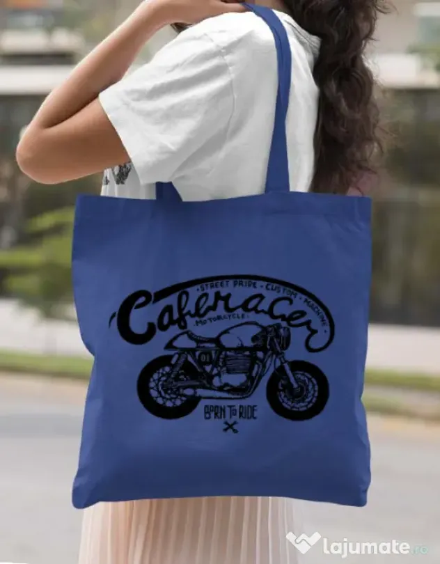 Sacosa din panza Caferacer Albastru regal