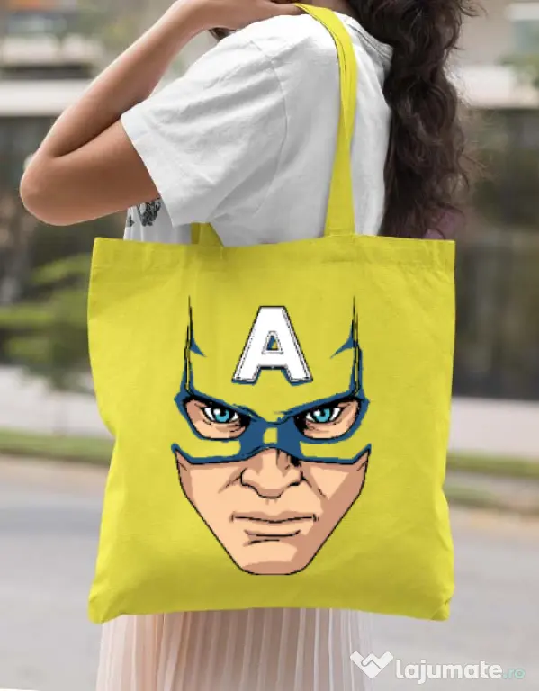 Sacosa din panza Captain America Mask Galben