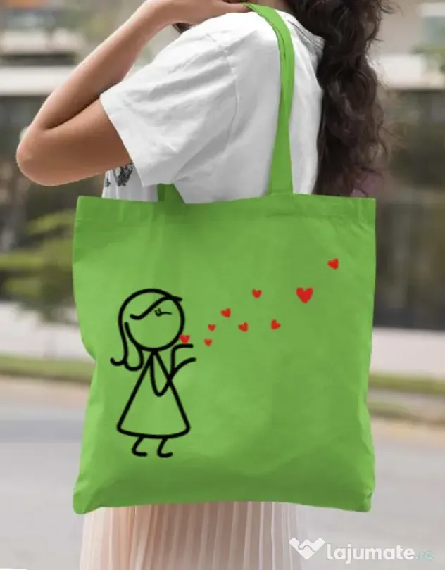 Sacosa din panza Catching love 2 Verde mar
