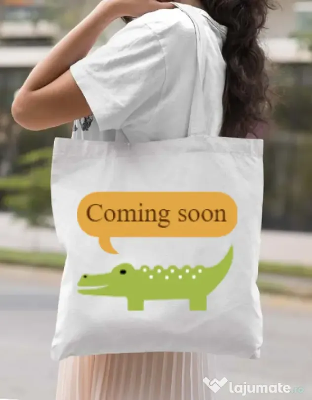 Sacosa din panza Coming soon Alb