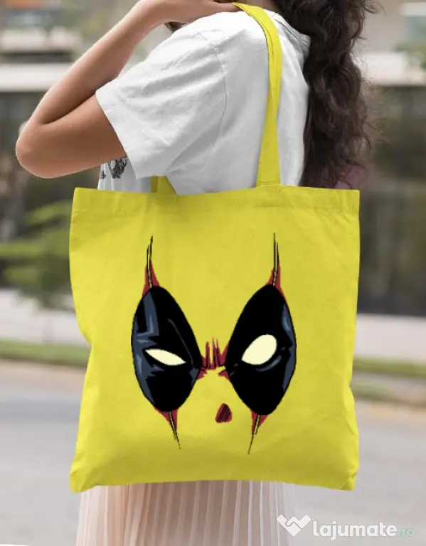 Sacosa din panza Deadpool mask Galben