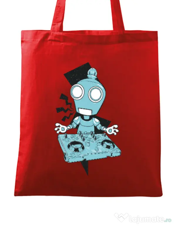 Sacosa din panza Dj robot Rosu
