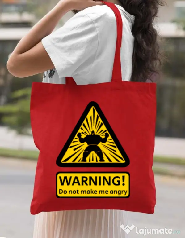 Sacosa din panza Do not make me angry Rosu