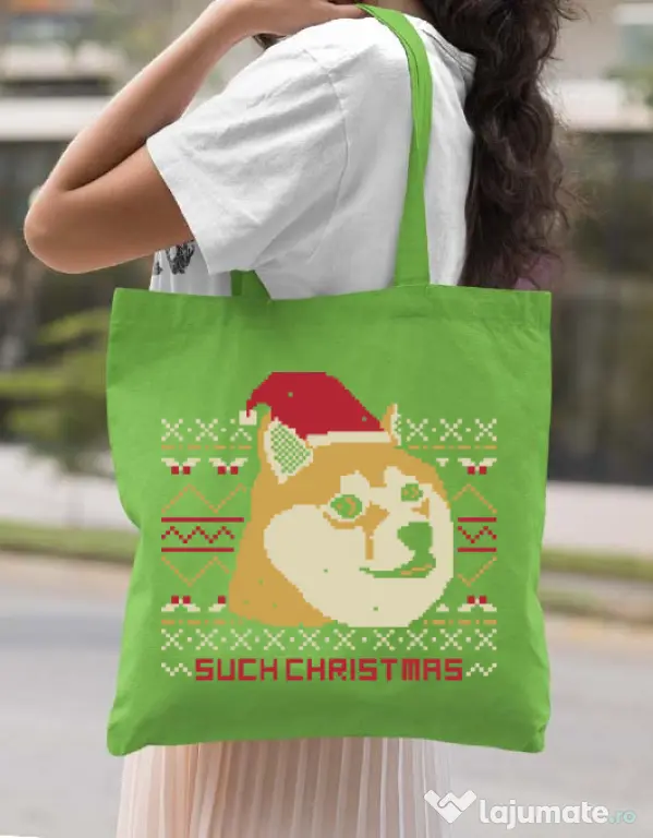 Sacosa din panza Doge christmas Verde mar