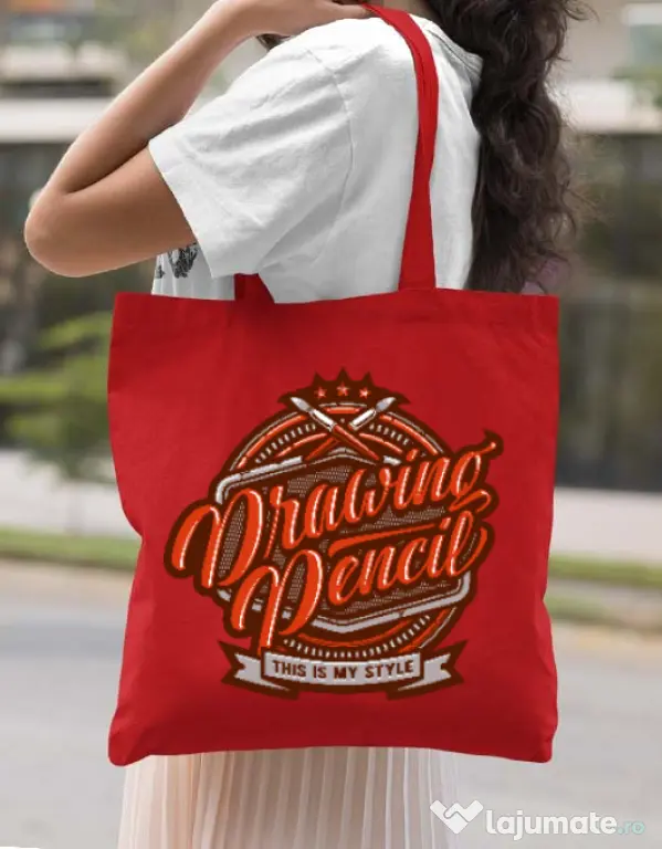 Sacosa din panza Drawing Pencil Rosu