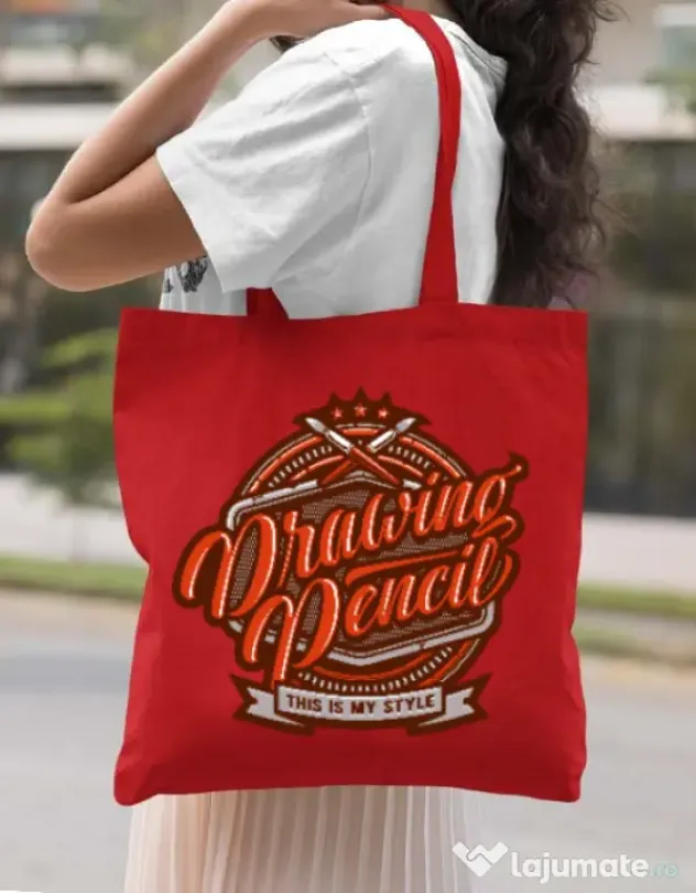 Sacosa din panza Drawing Pencil Rosu