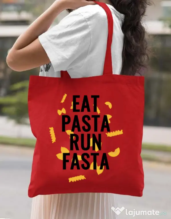 Sacosa din panza Eat pasta Rosu