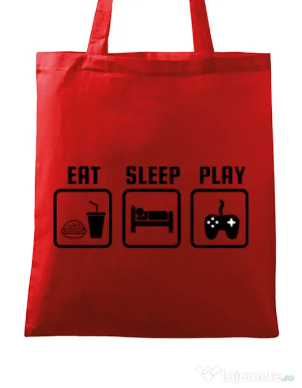 Sacosa din panza Eat sleep play Rosu