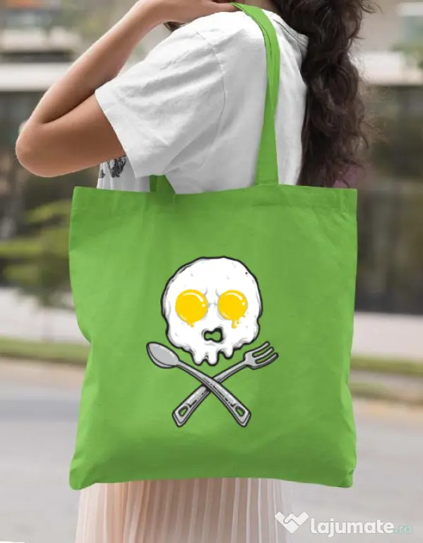 Sacosa din panza Eggskull Verde mar