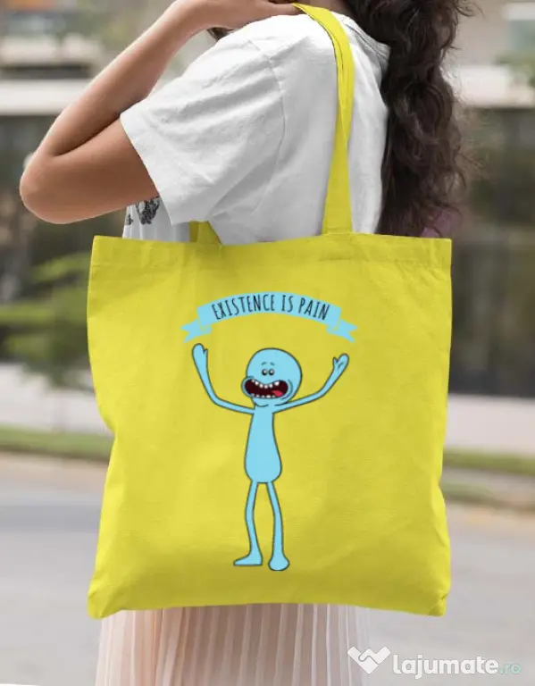 Sacosa din panza Existence is pain Galben