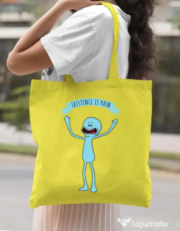 Sacosa din panza Existence is pain Galben