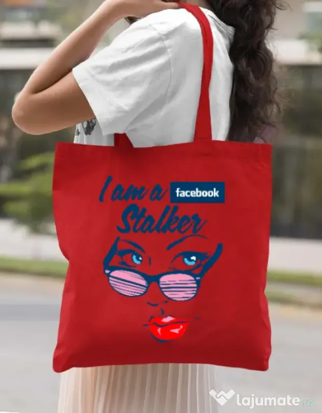 Sacosa din panza Facebook stalker Rosu