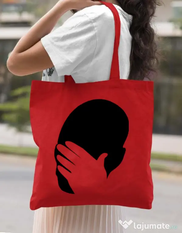 Sacosa din panza Facepalm Rosu