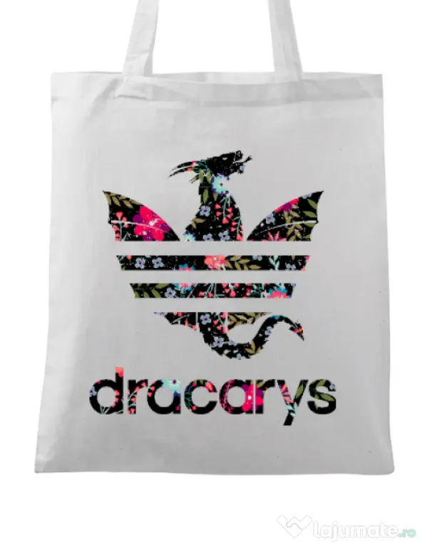 Sacosa din panza Flower dracarys Alb