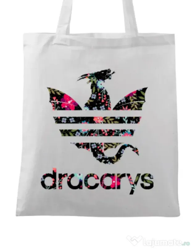 Sacosa din panza Flower dracarys Alb