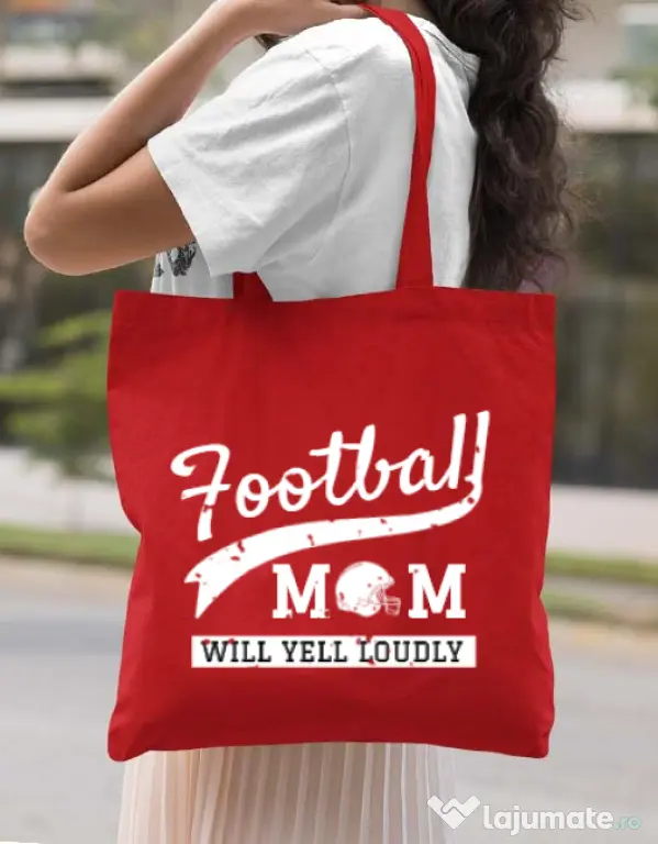 Sacosa din panza Football mom Rosu